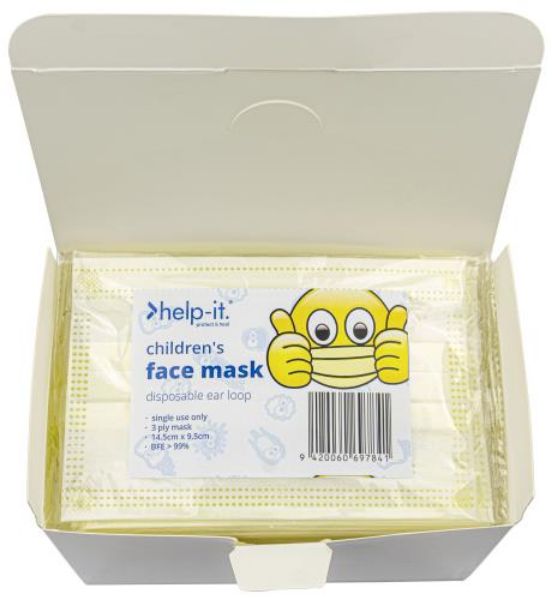 Picture of LIMIT 5 - PKT OF 50 3PLY EARLOOP FACE MASKS YELLOW